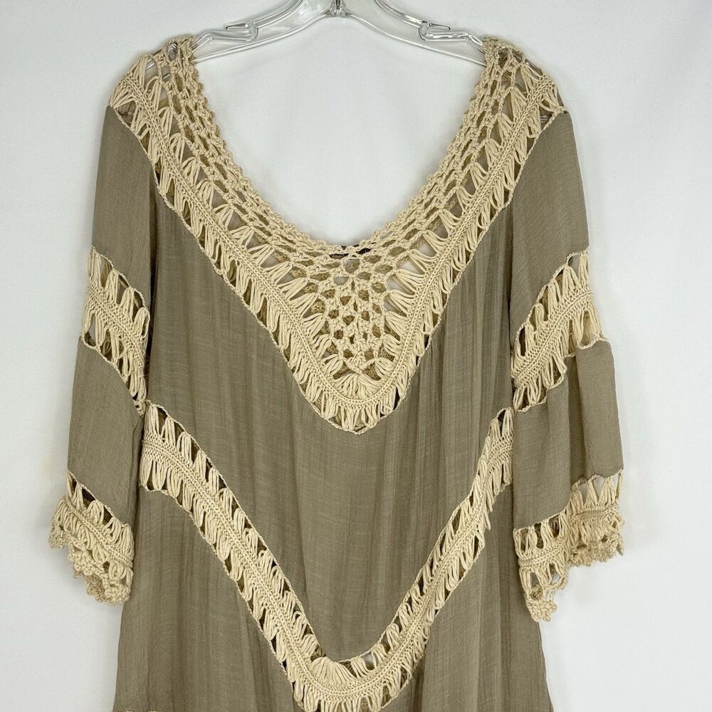 John Fashion Women’s Macrame Crochet Tunic Top Green XL Boho Festival Beachy - Picture 9 of 16